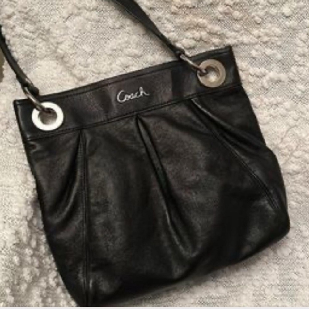 Coach Black Shoulder Bag with Pleated Design and Silver Hardware